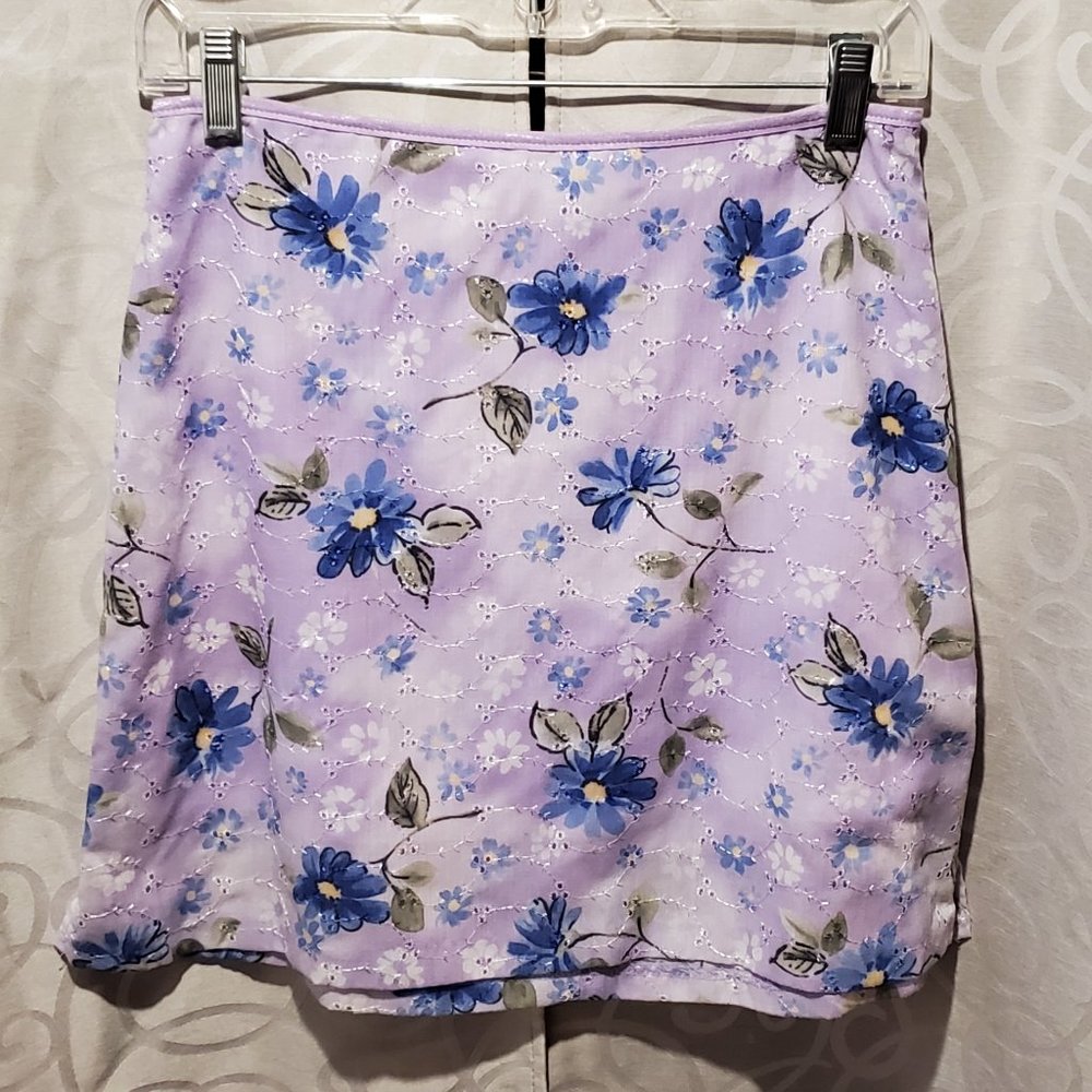 Lavender Eyelet Skirt with Blue Flowers - Exact Change